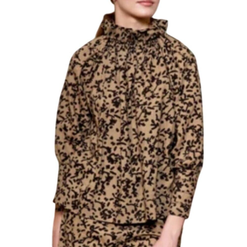 Mirth M The Phoenix Black Tan Pleated Top 100% Cotton High Neck